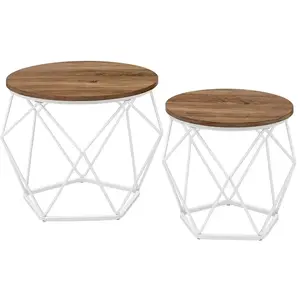 VASAGLE Table basse ronde plateau amovible, Marron Miel + Blanc Nuage pas cher