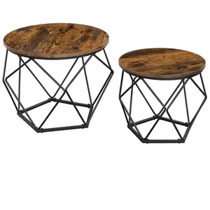 VASAGLE Table basse ronde plateau amovible, Marron Rustique + Noir pas cher