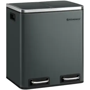 SONGMICS Poubelle en métal 30L à double compartimen, Gris verdâtre pas cher