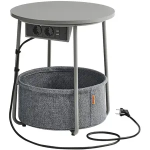 Comparateur de prix : VASAGLE Petite table basse ronde avec rangement, Gris Tourterelle + Gris Ardoise / avec prise électrique