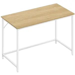 VASAGLE Bureau industriel montage facile, Chêne Naturel + Blanc Perle / 60 x 120 x 76 cm pas cher