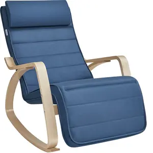 SONGMICS Fauteuil à bascule effet bois tissu bleu minuit et couleur boisée pas cher