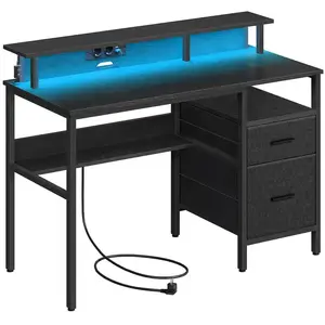 SONGMICS Bureau gaming avec lumières led et multiprise 2 tiroirs 2 ports usb, Noir Boisé / 120L cm pas cher