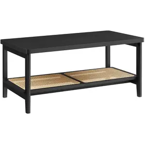 VASAGLE Table basse à 2 niveaux style boho beige chêne, Noir Cendré pas cher