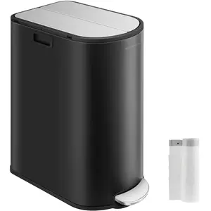 Comparateur de prix : SONGMICS Poubelle de cuisine double 30L et 20L, Noir D'encre + Argent Métallique