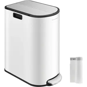 Comparateur de prix : SONGMICS Poubelle de cuisine double 30L et 20L, Blanc Nuage + Argent Métallique