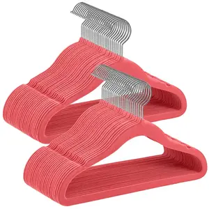 SONGMICS Cintres enfants en velours antiglisse, Rouge Fraise / 50 pas cher