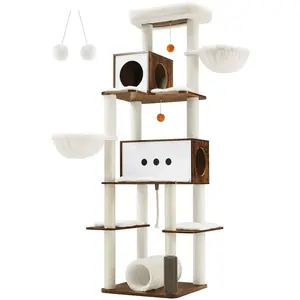 Feandrea Arbre à chat 197 cm avec 2 niches 2 paniers 4 griffoir, Marron rustique pas cher