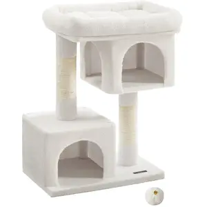 Feandrea Arbre à chat 2 niches doux, Blanc Crème / L (60 x 40 x 84 cm) pas cher