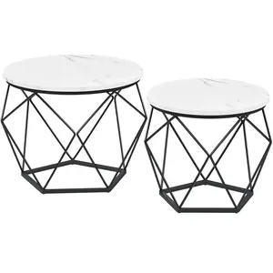 VASAGLE Table basse ronde, Blanc + Noir / 60Diamètre x 45H cm pas cher