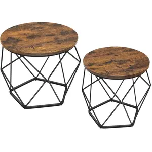VASAGLE Table basse ronde, Marron Rustique et Noir / 60Diamètre x 45H cm pas cher