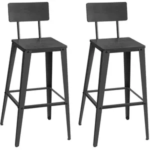 VASAGLE 2 Tabourets de bar avec dosier industriel, Noir Cendré + Noir D'encre / 2 pas cher