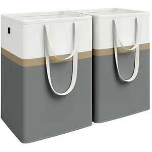 Comparateur de prix : Songmics 2 Paniers à linge avec poignées courtes et longues 40 x 30 x 65 cm gris ardoise, Gris Ardoise / 110 L