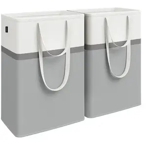 SONGMICS 2 Paniers à linge avec poignées courtes et longues 40 x 30 x 65 cm gris ardoise, Gris Tourterelle / 75 L pas cher