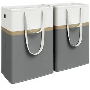 SONGMICS 2 Paniers à linge avec poignées courtes et longues 40 x 30 x 65 cm gris ardoise, Gris Ardoise / 75 L pas cher