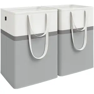 SONGMICS 2 Paniers à linge avec poignées courtes et longues 40 x 30 x 65 cm gris ardoise, Gris Tourterelle / 110 L pas cher