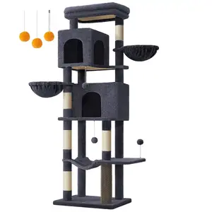 Feandrea Grand arbre à chat hauteur 175 cm 2 paniers 5 griffoirs, Gris Foncé pas cher