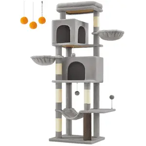 Feandrea Grand arbre à chat hauteur 175 cm 2 paniers 5 griffoirs, Gris Tourterelle pas cher