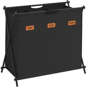 SONGMICS Panier à Linge 3 Sections capacité de 135 litres structure en X pliable noir d'encre, Noir D'encre pas cher