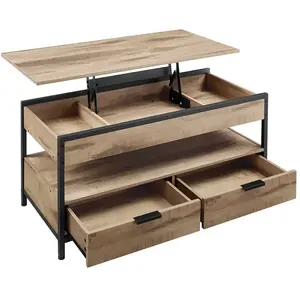 VASAGLE Table basse avec plateau relevable, Marron Camel + Noir D'encre / 100L x (48-63) H cm pas cher