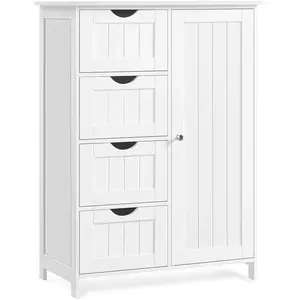 VASAGLE Meuble de salle de bain sur pied, Blanc Nuage / 4 Tiroirs (35P x 65L x 90H cm) pas cher