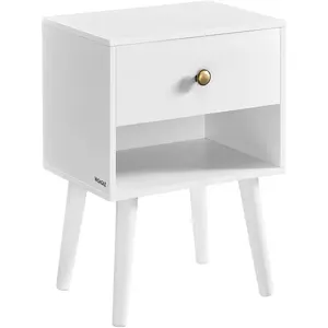 VASAGLE Tables de chevet avec tiroir et compartiment ouvert pieds en bois noir boisé, Blanc Neige / 1 pas cher
