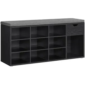 VASAGLE Banc à chaussures avec tiroir et compartiments, Noir Boisé + Gris ArdoiseVendu parsongmics