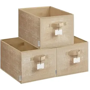 Comparateur de prix : SONGMICS Boîtes de rangement pliables lot de 3 tissu, Beige Sable / 40 x 30 x 24 cm