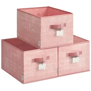 SONGMICS Boîtes de rangement pliables lot de 3 tissu, Jelly Pink / 40 x 30 x 24 cm pas cher