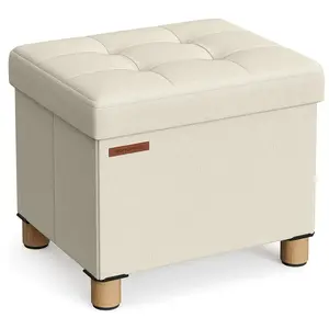 SONGMICS Pouf repose-pieds pliable, Blanc Crème / 32P x 40L x 33,5H cm pas cher