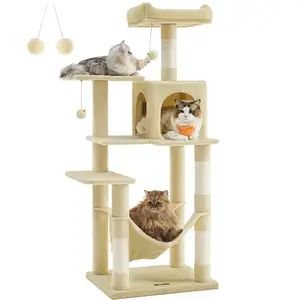 Feandrea Arbre à chat avec hamac 143 cm, Beige / L (55 x 45 x 143 cm) pas cher