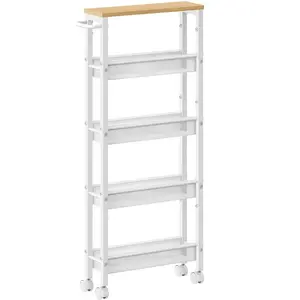 VASAGLE Desserte mobile à 4 niveaux, Beige Chêne + Blanc / 5 Niveaux (13P x 99,6H cm) pas cher