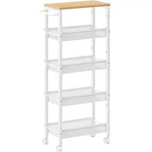 VASAGLE Desserte mobile à 4 niveaux, Beige Chêne + Blanc / 5 Niveaux (22P x 99,6H cm) pas cher