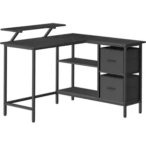 VASAGLE Bureau en Forme de L avec 2 Tiroirs Spacieux, Noir Boisé / 115L cm