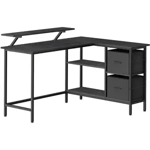 VASAGLE Bureau en Forme de L avec 2 Tiroirs Spacieux, Noir Boisé / 135L cm pas cher
