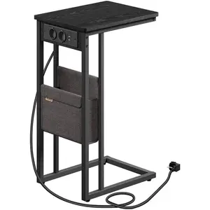 VASAGLE Table d’appoint en forme de c 2 ports usb et prises, Noir Boisé pas cher