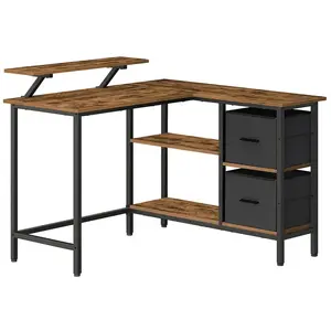 VASAGLE Bureau en Forme de L avec 2 Tiroirs Spacieux, Marron Rustique / 115L cm pas cher
