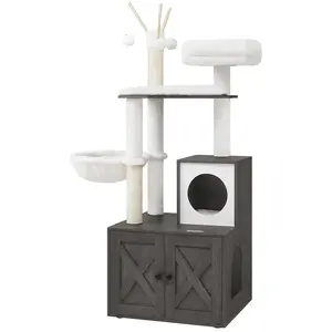 Feandrea Arbre à chat 140 cm rustique, Gris Brumeux pas cher