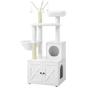 Feandrea Arbre à chat 140 cm rustique, Blanc Nuage pas cher