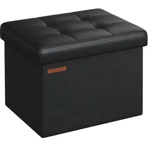 SONGMICS Petit tabouret de rangement pliable PU, Noir D’encre / 1