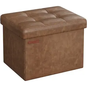 SONGMICS Petit tabouret de rangement pliable PU, Marron Café / 1 pas cher