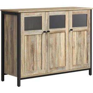 VASAGLE Buffet avec placard 3 portes cadre en acier marron turquoise et noir pas cher