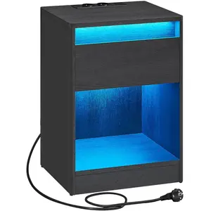 Comparateur de prix : VASAGLE Table de nuit avec multiprise 2 prises électriques 2 ports usb, Noir Cendré