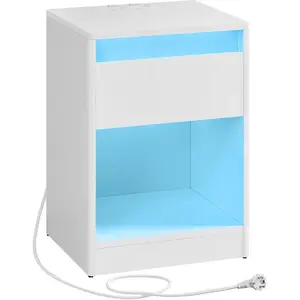 Comparateur de prix : VASAGLE Table de nuit avec multiprise 2 prises électriques 2 ports usb, Blanc Nuage