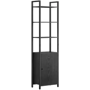 VASAGLE Bibliothèque verticale à 6 niveaux avec porte structure en métal, Noir Boisé + Noir D’encre / 40L cm pas cher