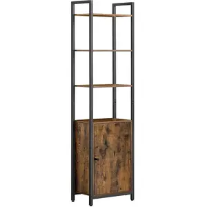 VASAGLE Bibliothèque verticale à 6 niveaux avec porte structure en métal, Marron Rustique + Noir D’encre / 40L cm pas cher