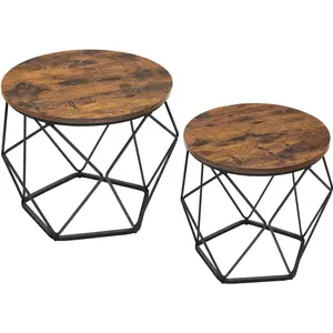 VASAGLE Table Basse Ronde, Lot de 2, Style Moderne, Plateau Amovible, Cadre en Acier, pour Salon, Marron Rustique et Noir pas cher
