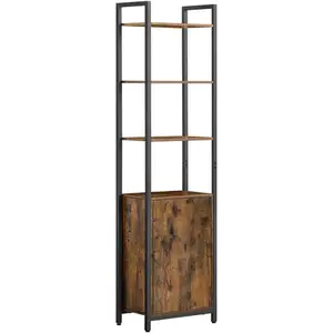 Comparateur de prix : VASAGLE Bibliothèque Verticale à 6 Niveaux avec Porte, Structure en Métal, Étagères Réglables, 24 x 40 x 159,5 cm, Marron et Noir