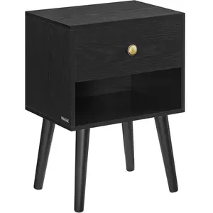 VASAGLE Tables de chevet avec tiroir et compartiment ouvert pieds en bois noir boisé, Noir Boisé / 1 pas cher