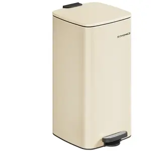 SONGMICS Poubelle de cuisine à pédale en acier, Beige Sable / 30 L pas cher